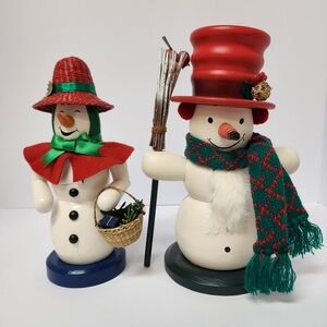 Nutcracker Village 10th Anniversary Special Edition Wooden Snowman Snowwoman